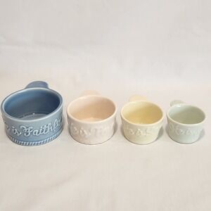 Mary & Martha Who He is Ceramic Measuring Cup Set Pastel Faithful Peace Love Joy